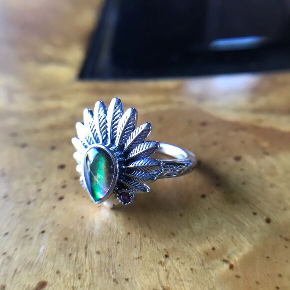 Canadian Ammolite Sterling Silver Ring Size 6 - Picture 3 of 12